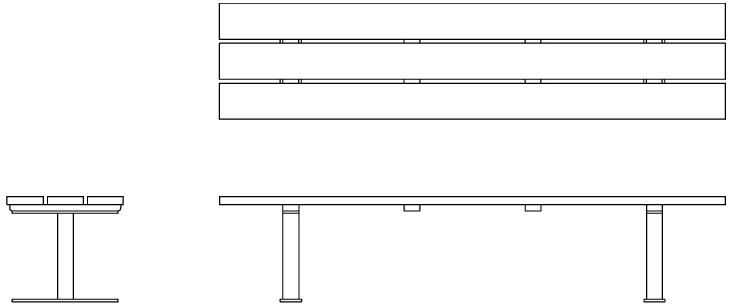Open end benches with very wide slats for seating surface.