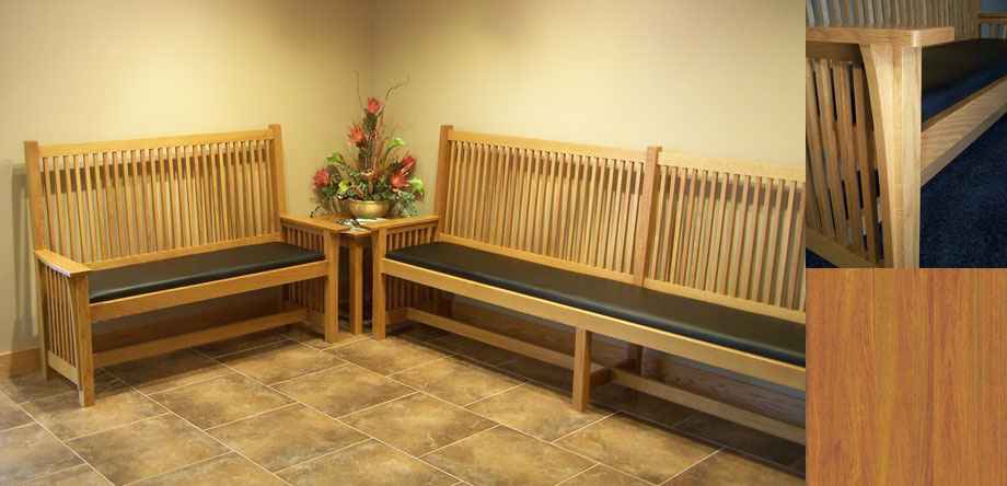 Padded bench with back and arms