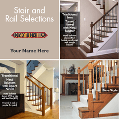 Framed stair-selection wall photos displayed in a builder's design center
